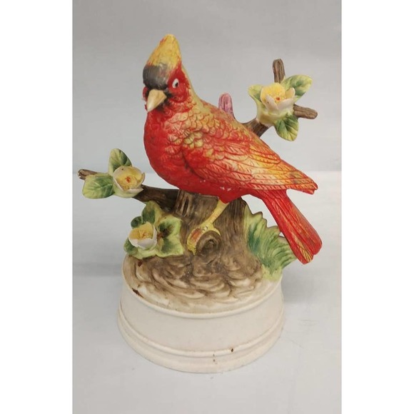 VTG Gorham Porcelain Red Cardinal Music Box,Plays Red Cardinal Sitting on Branch - Picture 1 of 5